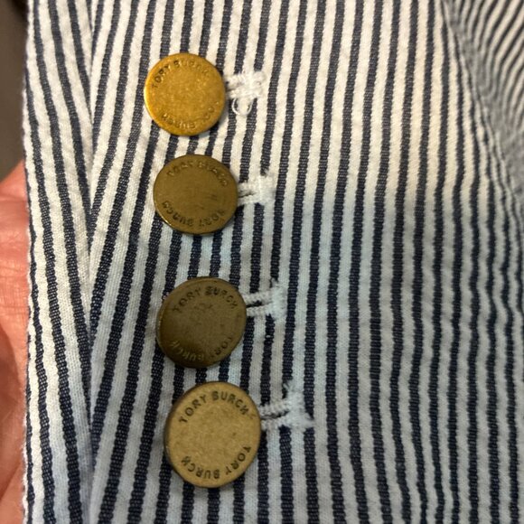 Tory Burch Women's Blue White Striped Blazer XL - Picture 5 of 9